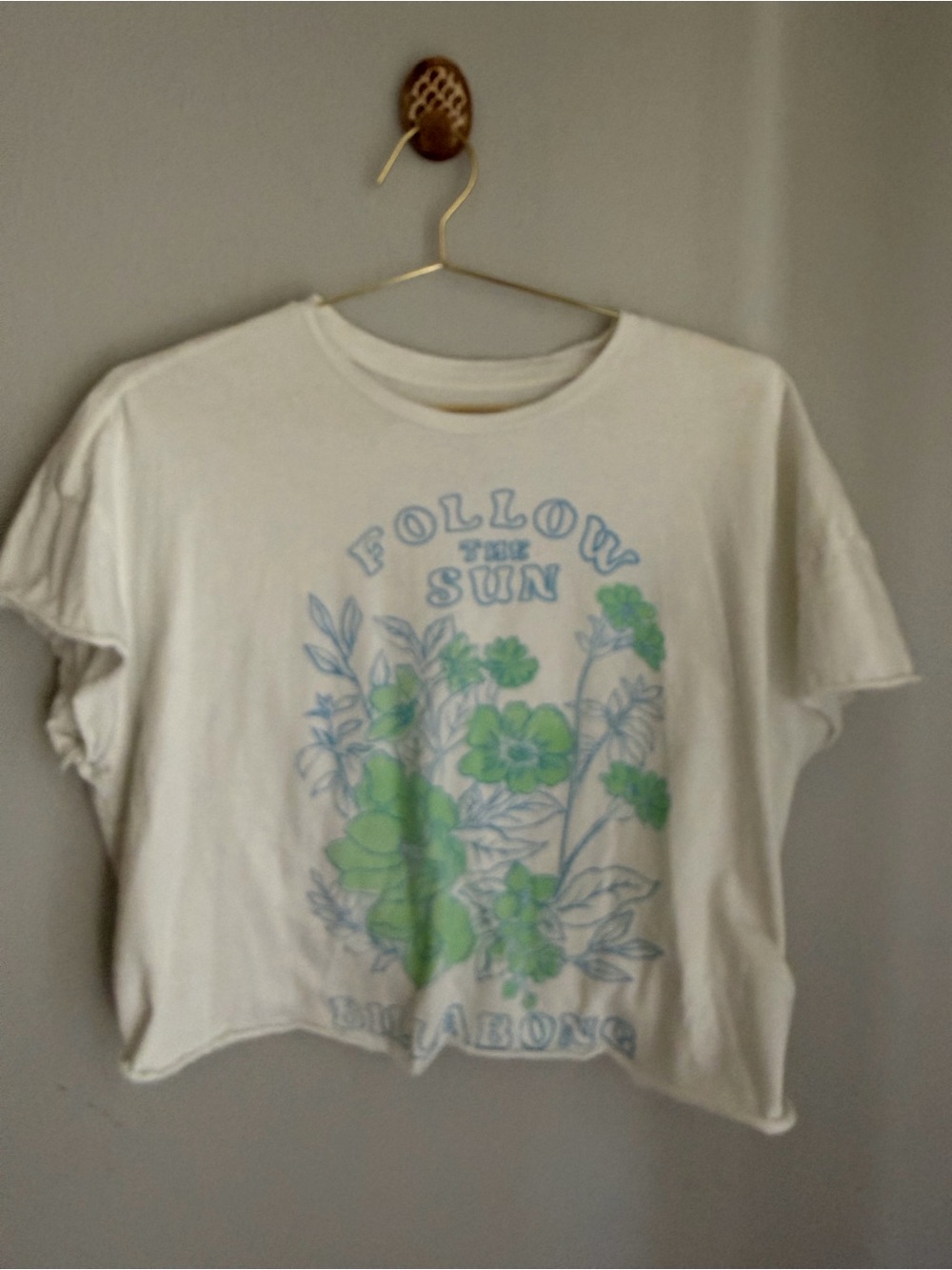 Billabong Cream Crop Tee with Green Floral Graphic